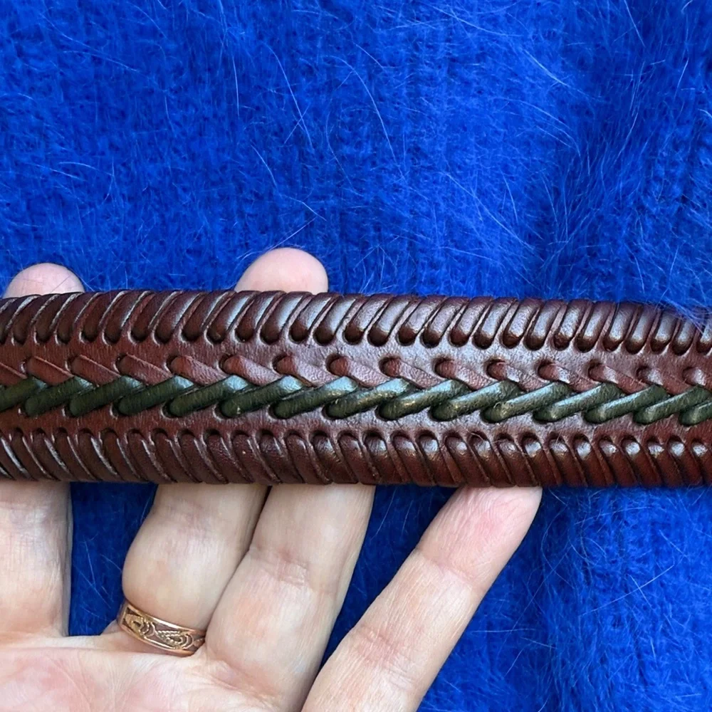 Vintage Burgundy/Green Bull Adler Leather Belt